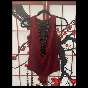NUDE burgundy black and gold bodysuit